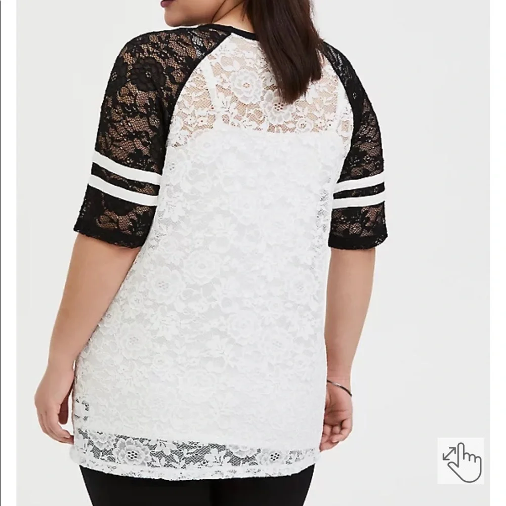 Torrid Black and White Lace Football Tee NWT Sz 0 12 - Picture 3 of 7